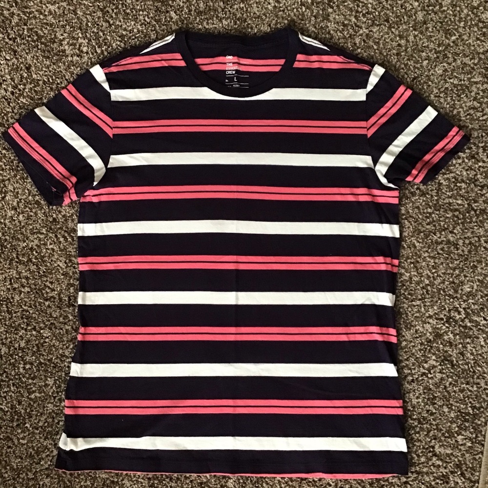 Gap Navy T-shirt with Pink and White Stripes (L)